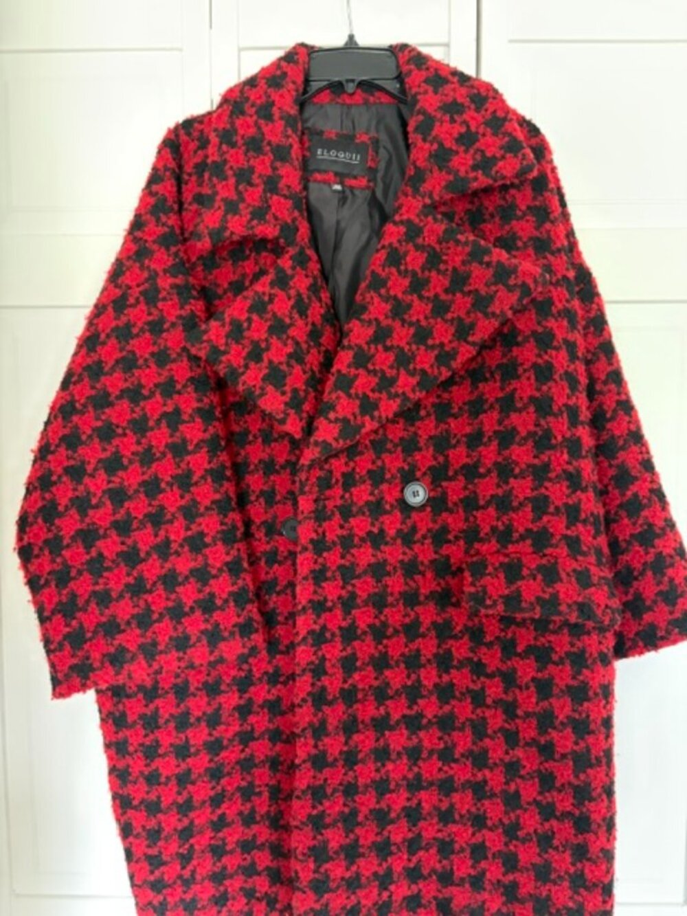 Eloquii Red/Black Houndstooth Coat